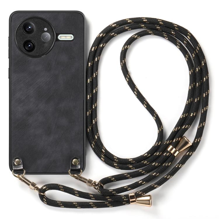 For Redmi K80 / Poco F7 Pro Vintage Leather PC Back Cover Phone Case with Crossbody Strap