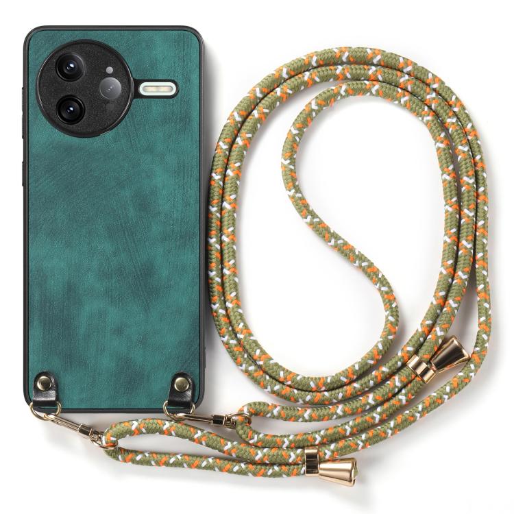 For Redmi K80 / Poco F7 Pro Vintage Leather PC Back Cover Phone Case with Crossbody Strap