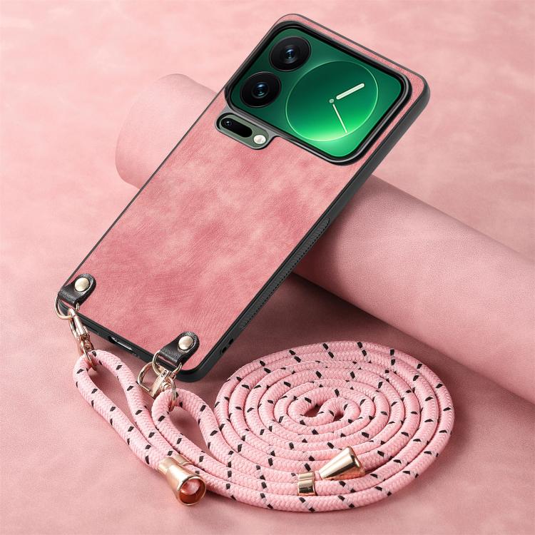 For Xiaomi 17 Pro Vintage Leather PC Back Cover Phone Case with Crossbody Strap