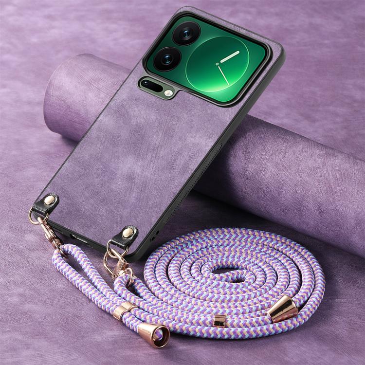 For Xiaomi 17 Pro Vintage Leather PC Back Cover Phone Case with Crossbody Strap