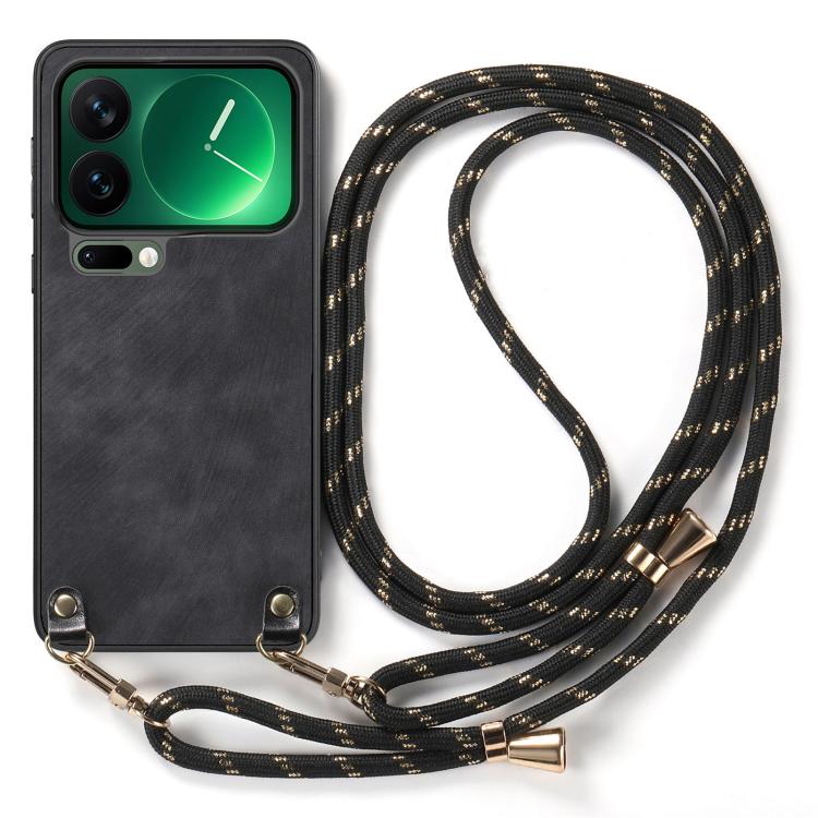 For Xiaomi 17 Pro Vintage Leather PC Back Cover Phone Case with Crossbody Strap