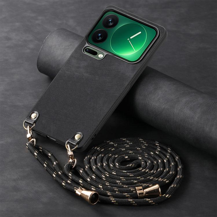 For Xiaomi 17 Pro Vintage Leather PC Back Cover Phone Case with Crossbody Strap