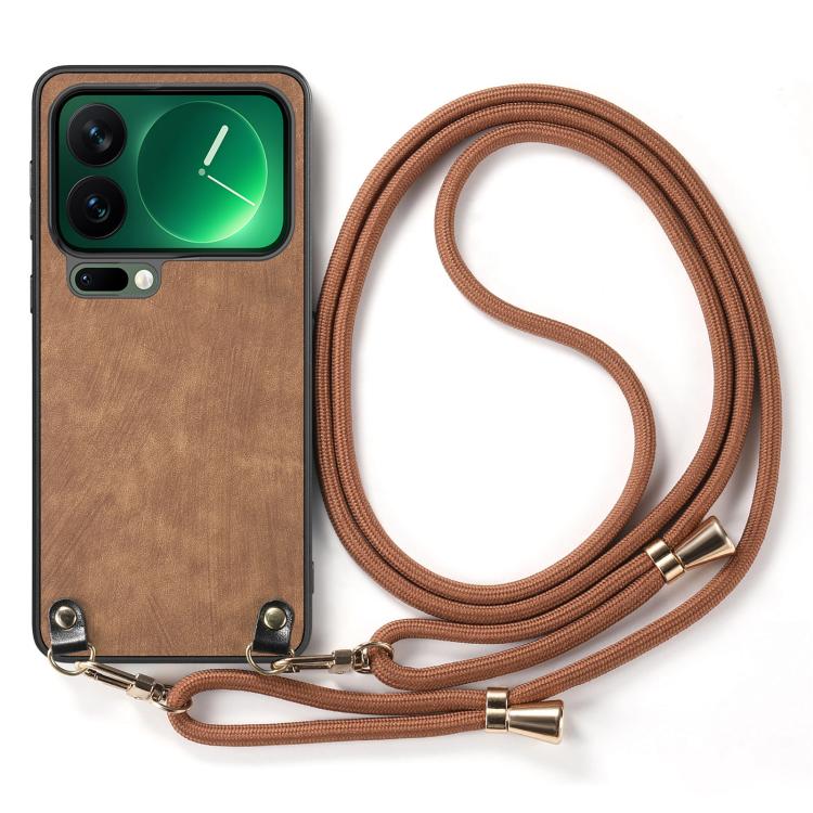 For Xiaomi 17 Pro Max Vintage Leather PC Back Cover Phone Case with Crossbody Strap