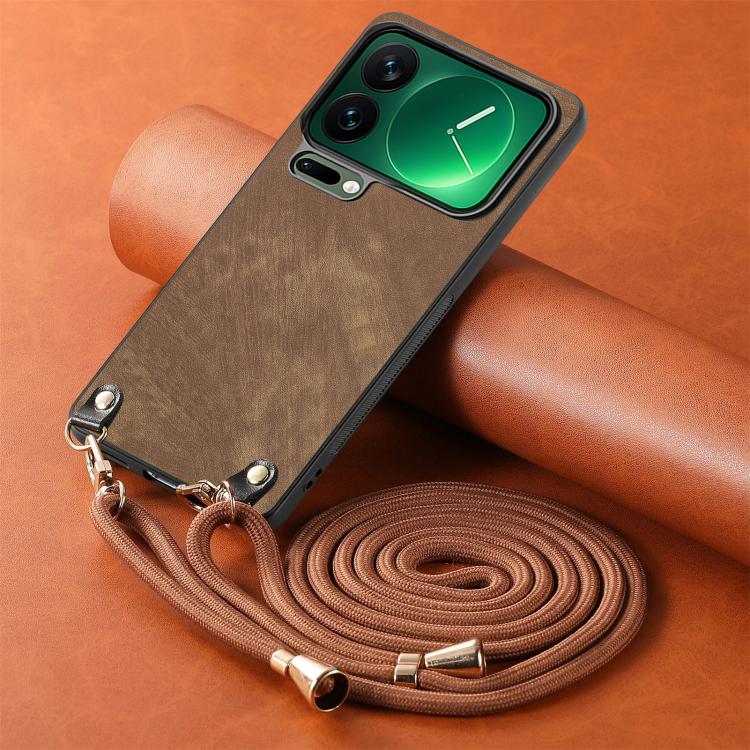 For Xiaomi 17 Pro Max Vintage Leather PC Back Cover Phone Case with Crossbody Strap
