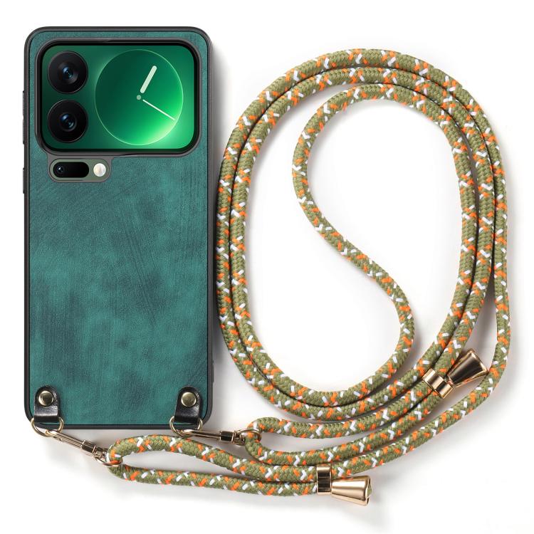 For Xiaomi 17 Pro Max Vintage Leather PC Back Cover Phone Case with Crossbody Strap