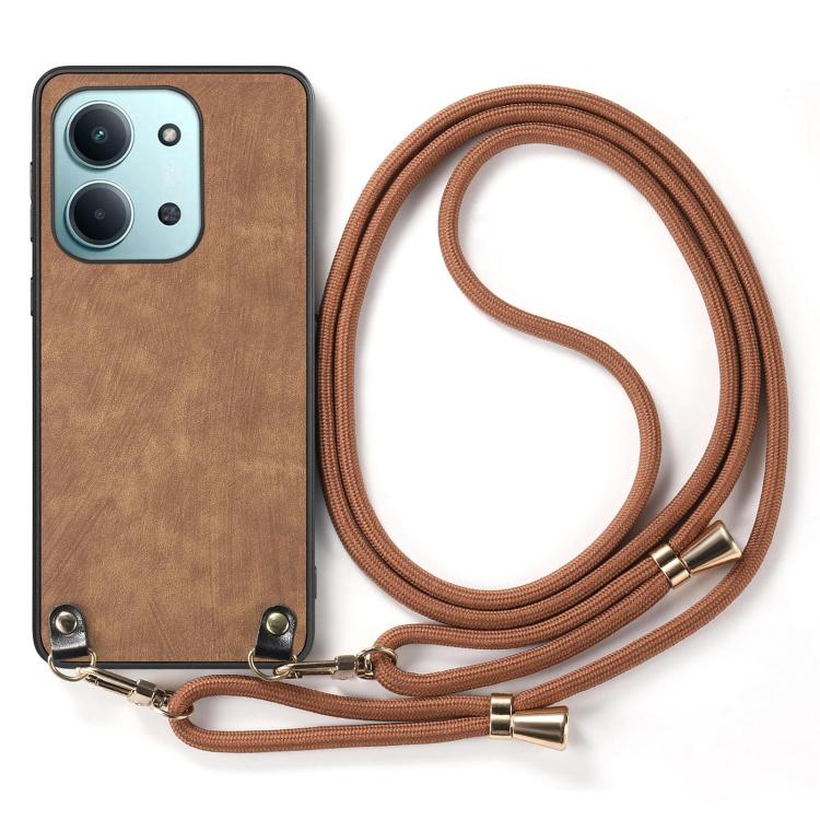 For Redmi 15C 5G / 4G Global 171mm Vintage Leather PC Back Cover Phone Case with Crossbody Strap