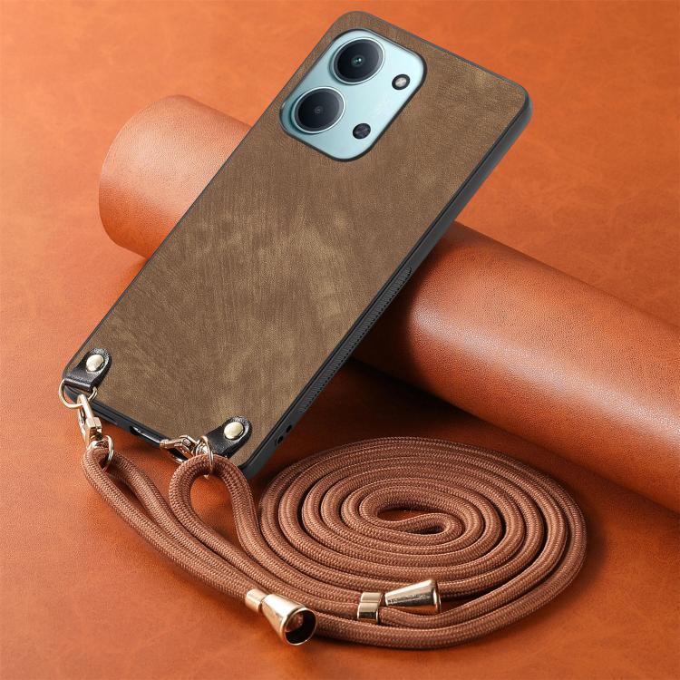 For Redmi 15C 5G / 4G Global 171mm Vintage Leather PC Back Cover Phone Case with Crossbody Strap