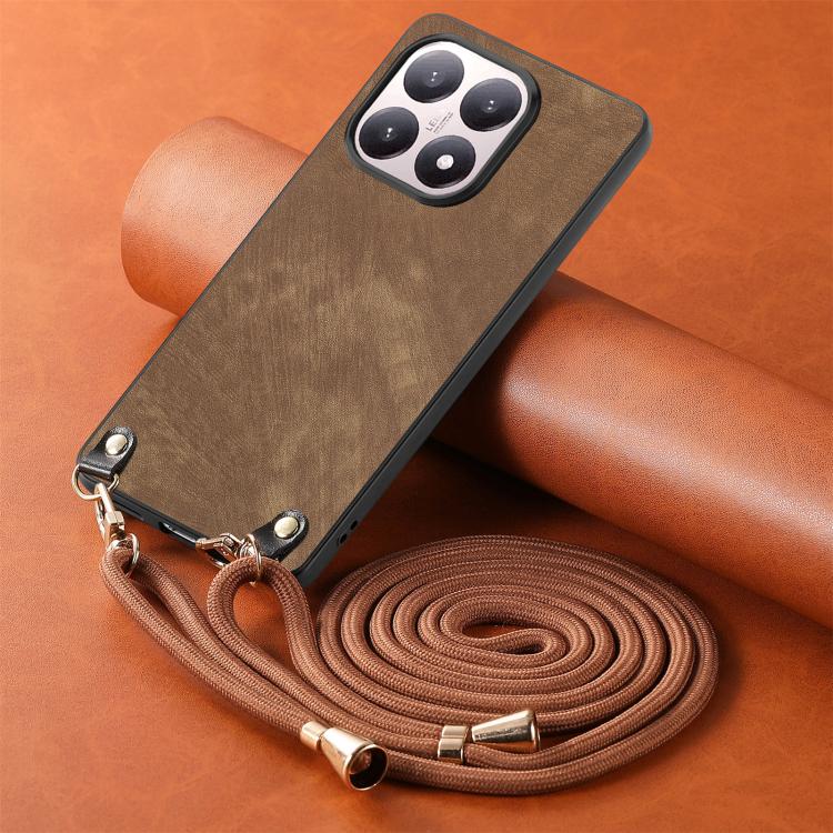 For Xiaomi 15T Vintage Leather PC Back Cover Phone Case with Crossbody Strap
