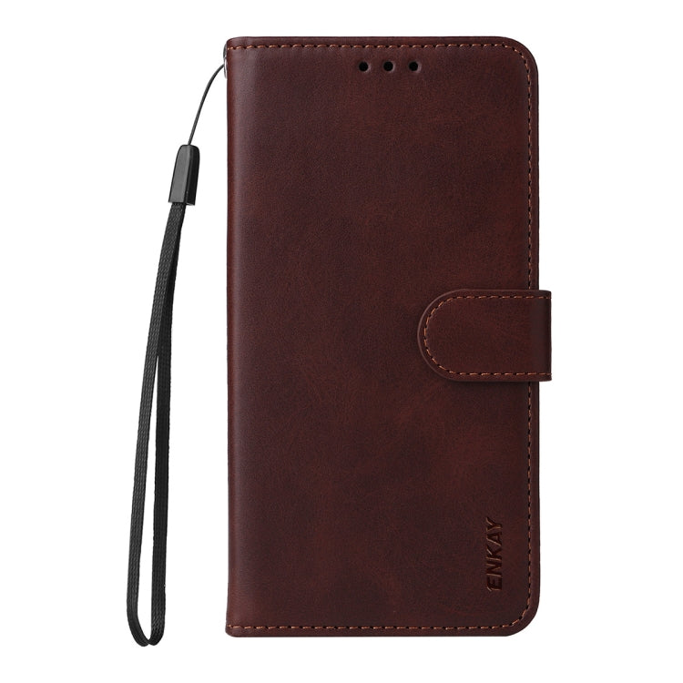 For iPhone 17e / 16e ENKAY Card Wallet Calf Texture Leather Phone Case with Screen Film