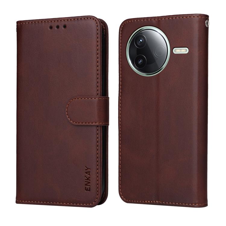 For Redmi K80 Pro ENKAY Card Wallet Calf Texture Leather Phone Case with Screen Film