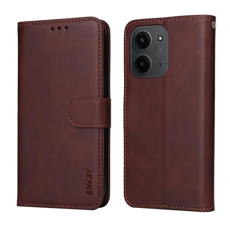 For Redmi 15C 5G / 4G EU 173mm ENKAY Card Wallet Calf Texture Leather Phone Case with Screen Film