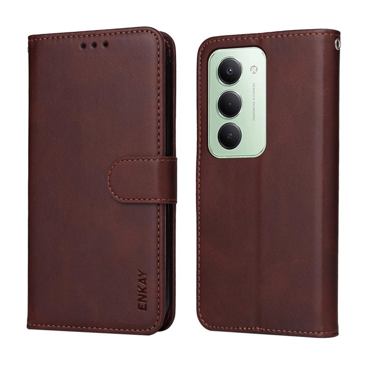 For Redmi 15 5G / 4G EU 171mm ENKAY Card Wallet Calf Texture Leather Phone Case with Screen Film