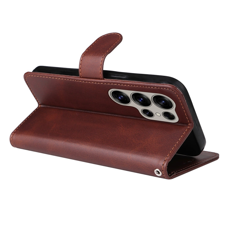 For Galaxy S24 Ultra 5G ENKAY Card Wallet Calf Texture Leather Phone Case with Screen Film