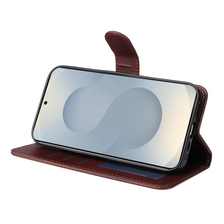 For Galaxy S25 Edge 5G ENKAY Card Wallet Calf Texture Leather Phone Case with Screen Film