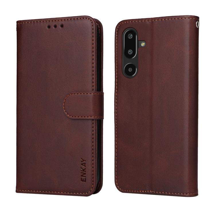 For Galaxy F16 / M16 ENKAY Card Wallet Calf Texture Leather Phone Case with Screen Film