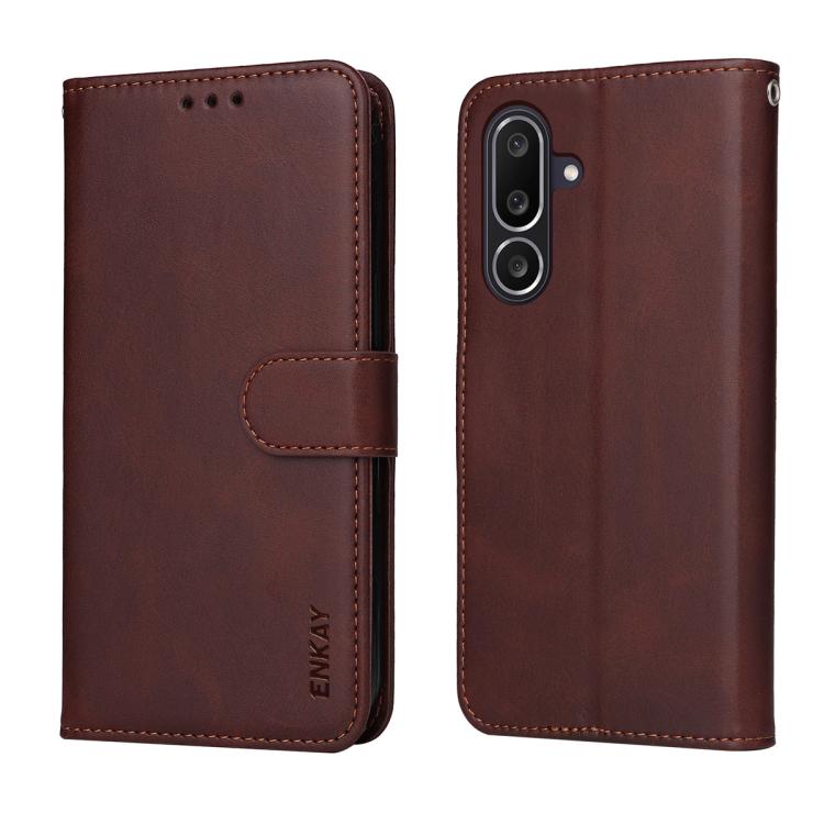 For Galaxy M56 ENKAY Card Wallet Calf Texture Leather Phone Case with Screen Film
