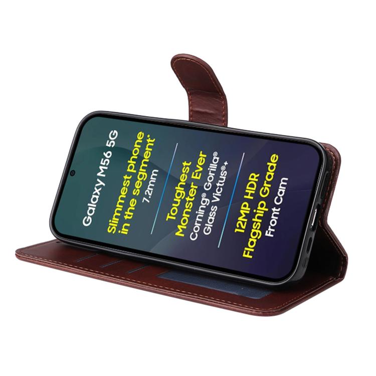 For Galaxy M56 ENKAY Card Wallet Calf Texture Leather Phone Case with Screen Film