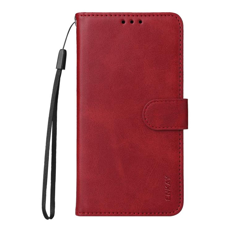 For Galaxy A07 ENKAY Card Wallet Calf Texture Leather Phone Case with Screen Film