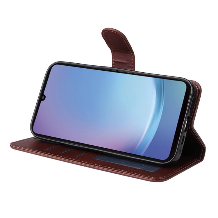 For Galaxy A07 ENKAY Card Wallet Calf Texture Leather Phone Case with Screen Film