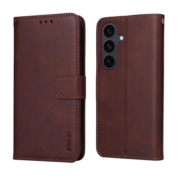For Galaxy S25 FE 5G ENKAY Card Wallet Calf Texture Leather Phone Case with Screen Film