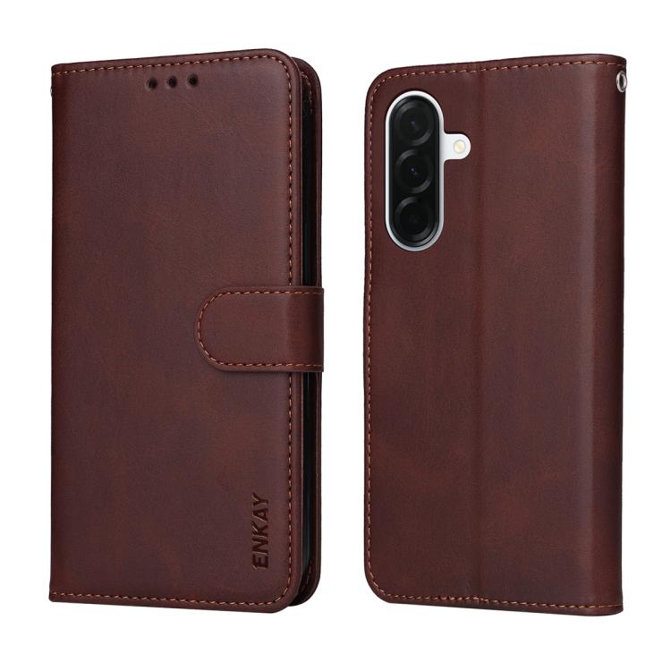 For Galaxy A57 5G ENKAY Card Wallet Calf Texture Leather Phone Case with Screen Film