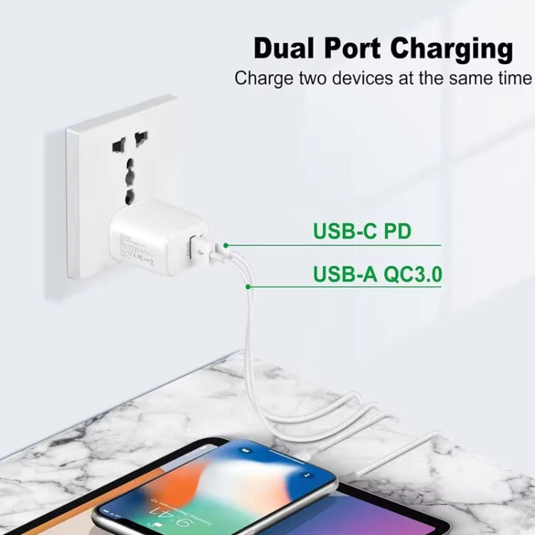 PD31 5V-20V 30W USB-C / Type-C + USB-A Multi Protocol Compatible Charger, US Plug