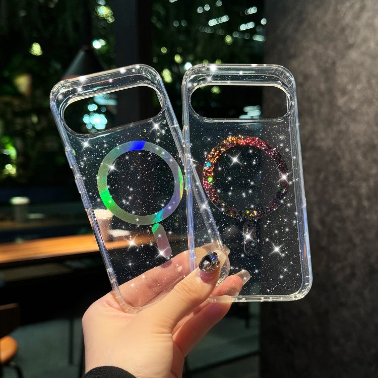 For Google Pixel 9 Pro Glossy Glitter Starry Colorful MagSafe Ring Phone Case - White