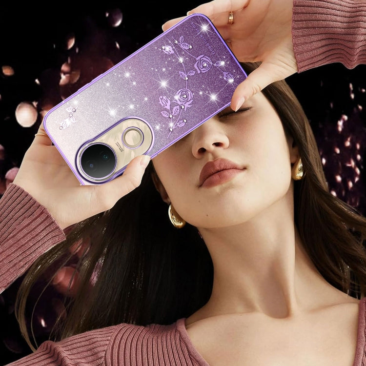 For vivo S20 Gradient Glitter Flower All-inclusive Phone Case