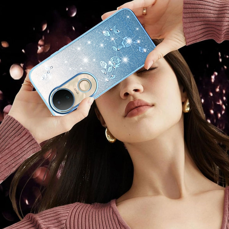 For vivo S20 Gradient Glitter Flower All-inclusive Phone Case