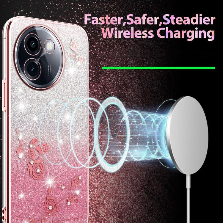 For vivo Y200i Gradient Glitter Flower All-inclusive Phone Case