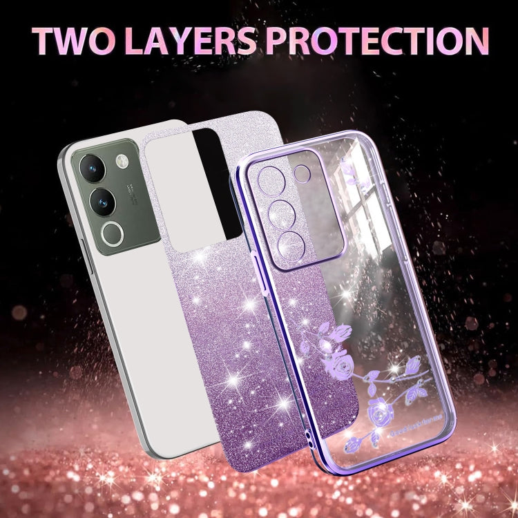 For vivo Y200 Gradient Glitter Flower All-inclusive Phone Case