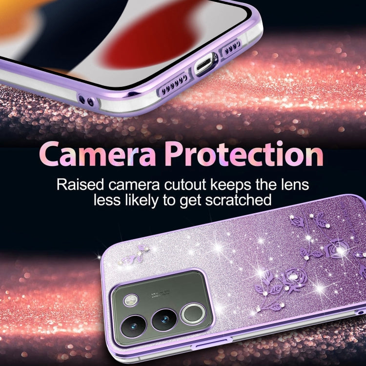 For vivo Y200 Gradient Glitter Flower All-inclusive Phone Case