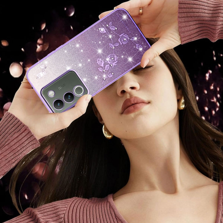 For vivo Y200 Gradient Glitter Flower All-inclusive Phone Case