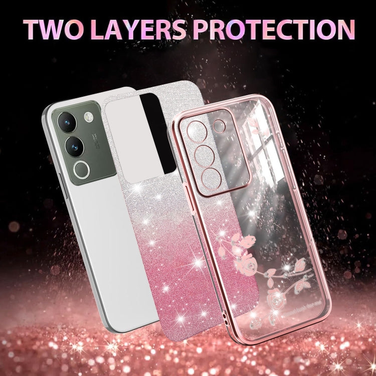 For vivo Y200 Gradient Glitter Flower All-inclusive Phone Case
