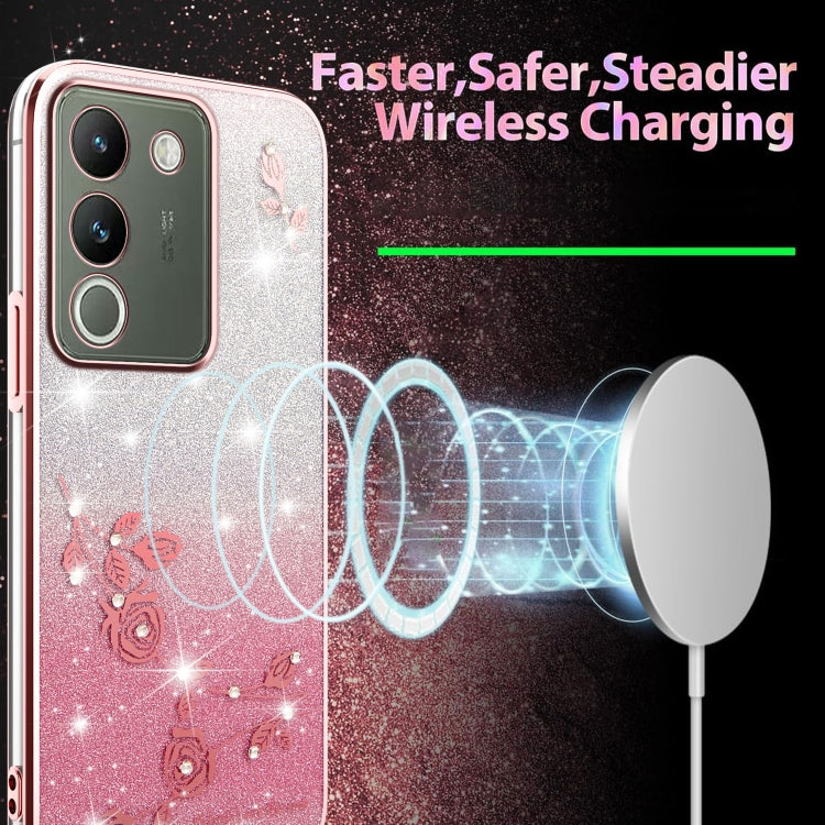For vivo Y200 Gradient Glitter Flower All-inclusive Phone Case
