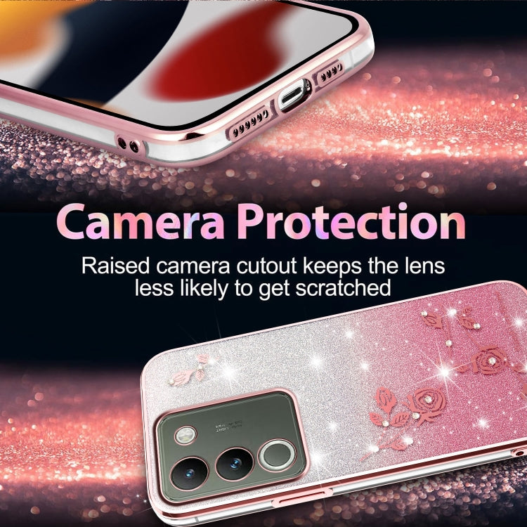 For vivo Y200 Gradient Glitter Flower All-inclusive Phone Case