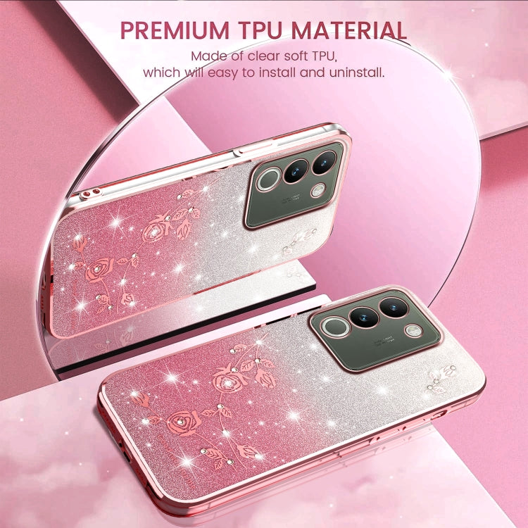 For vivo Y200 Gradient Glitter Flower All-inclusive Phone Case