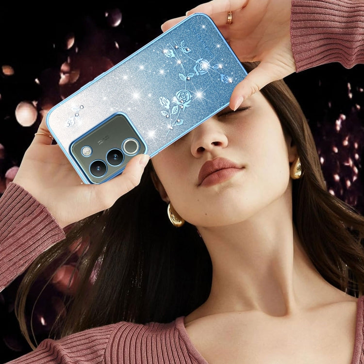 For vivo Y200 Gradient Glitter Flower All-inclusive Phone Case
