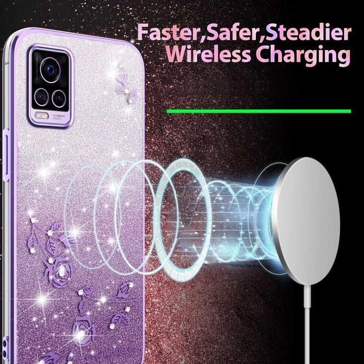 For vivo S7 Gradient Glitter Flower All-inclusive Phone Case