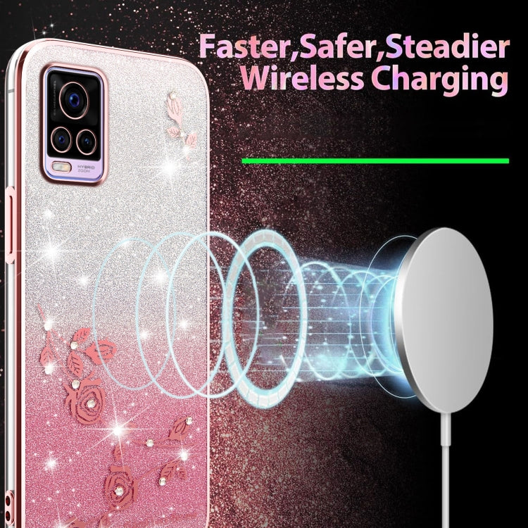 For vivo S7 Gradient Glitter Flower All-inclusive Phone Case