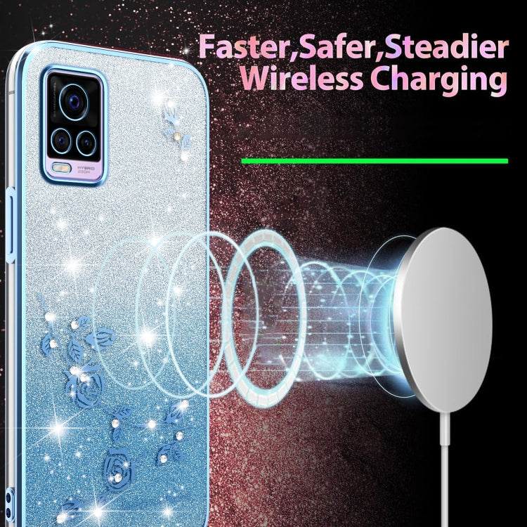 For vivo S7 Gradient Glitter Flower All-inclusive Phone Case