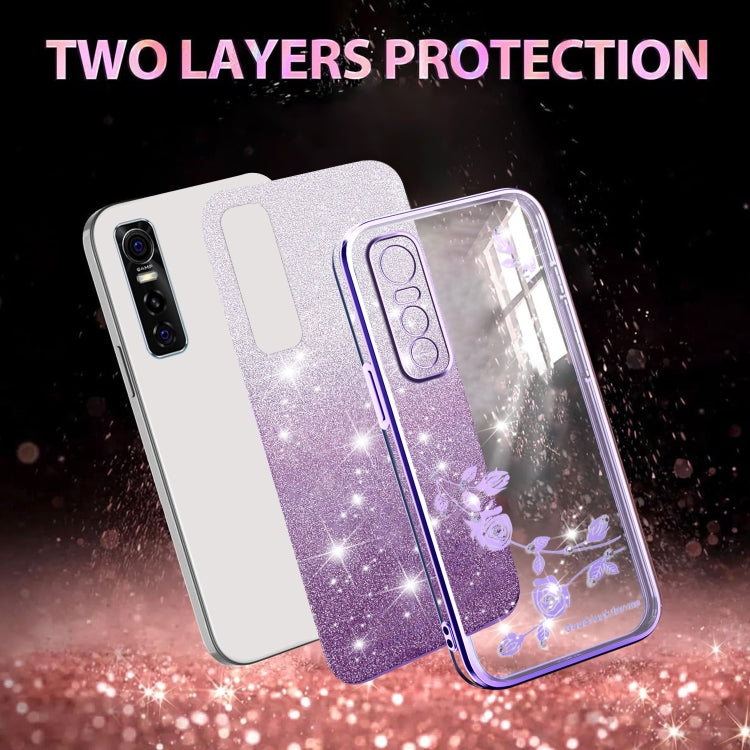 For vivo S7e Gradient Glitter Flower All-inclusive Phone Case