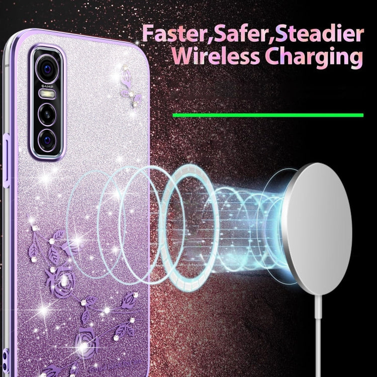 For vivo S7e Gradient Glitter Flower All-inclusive Phone Case