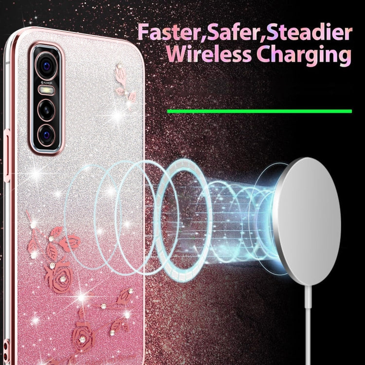 For vivo S7e Gradient Glitter Flower All-inclusive Phone Case