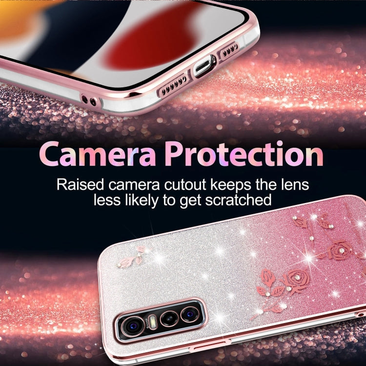 For vivo S7e Gradient Glitter Flower All-inclusive Phone Case