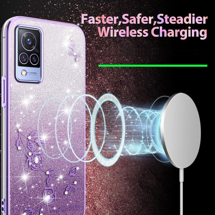 For vivo S9 Gradient Glitter Flower All-inclusive Phone Case