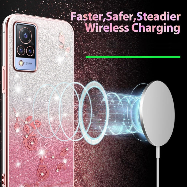 For vivo S9 Gradient Glitter Flower All-inclusive Phone Case