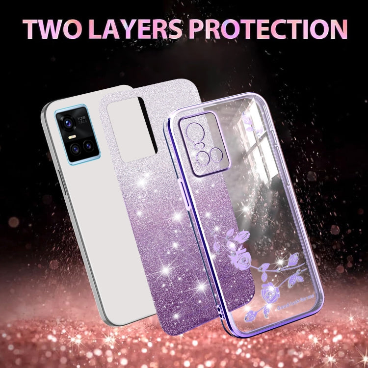 For vivo S10 Gradient Glitter Flower All-inclusive Phone Case
