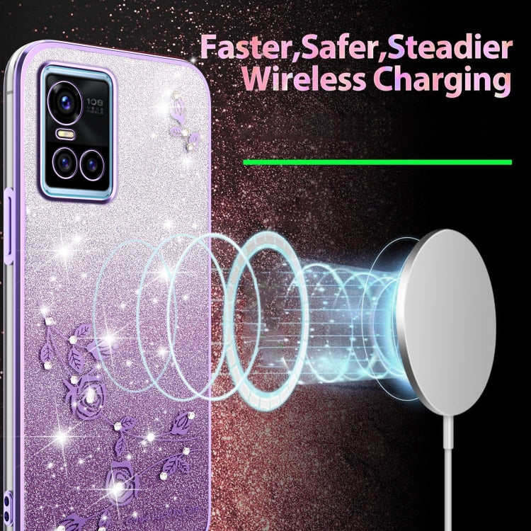 For vivo S10 Gradient Glitter Flower All-inclusive Phone Case