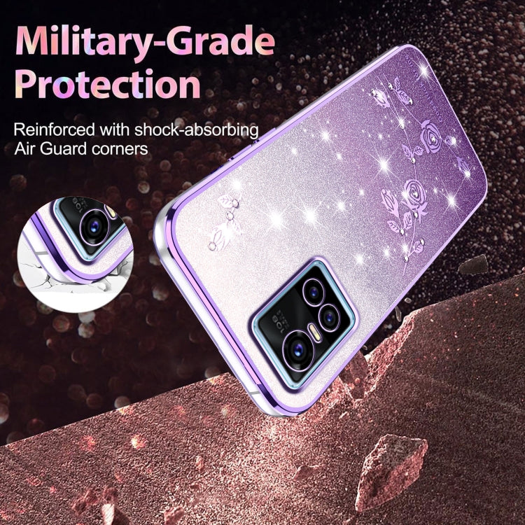 For vivo S10 Gradient Glitter Flower All-inclusive Phone Case